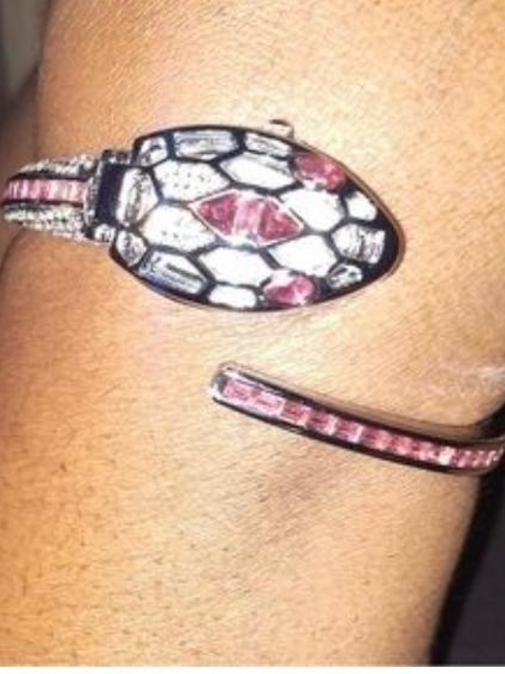Snake Head Stainless Steel Cuff Bracelet with Pink and White Stones